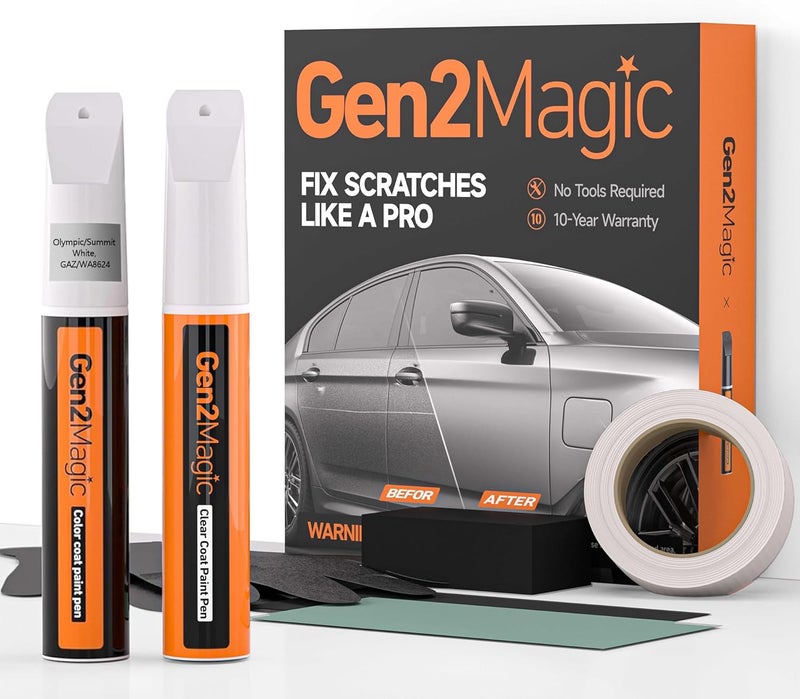 Gen2Magic Olympic/Summit White Touch Up Paint Pen Kit Compatible with Chevy [Clear Coat Included], GAZ/WA8624 Color Match for Scratches, Rock Chips, Bumper Dings, Easy Scratch Repair & Rust Remover - Image 1